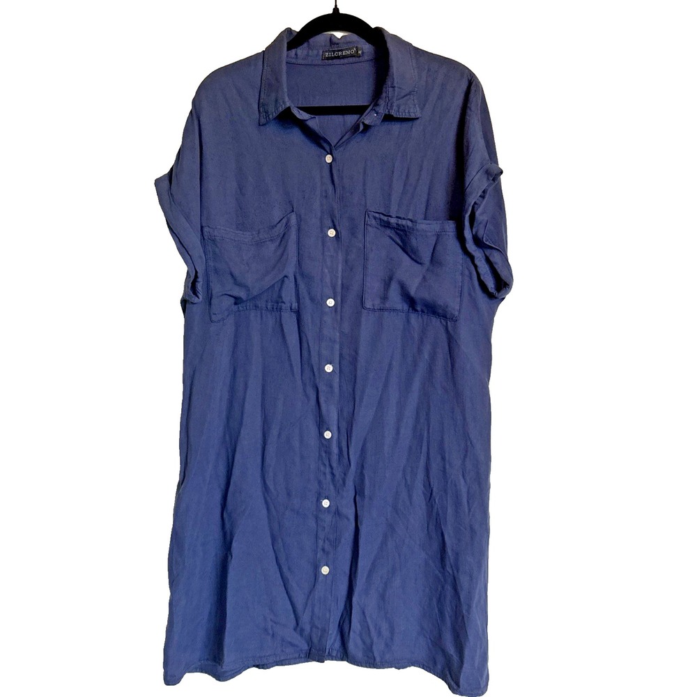 Zilcremo Shirt Dress XL Blue Button Down Tunic Casual Coastal Minimalist Travel - Picture 2 of 11